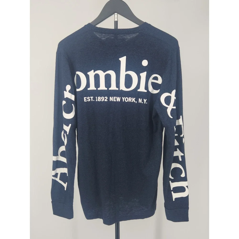 Abercrombie & Fitch Mens Navy Blue Graphic Long Sleeve T-Shirt Size M